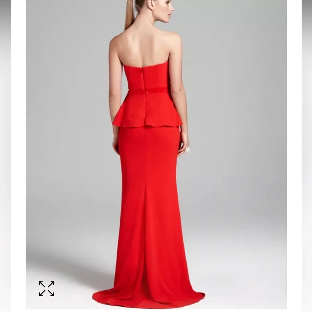 Badgley Mischka Dress size 2‎ Red maxi Peplum Gown Evening Strapless Peplum bow